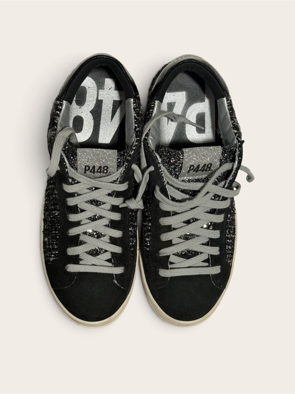 P448 Black Tweed Low-Top Sneakers with Light Gray Laces